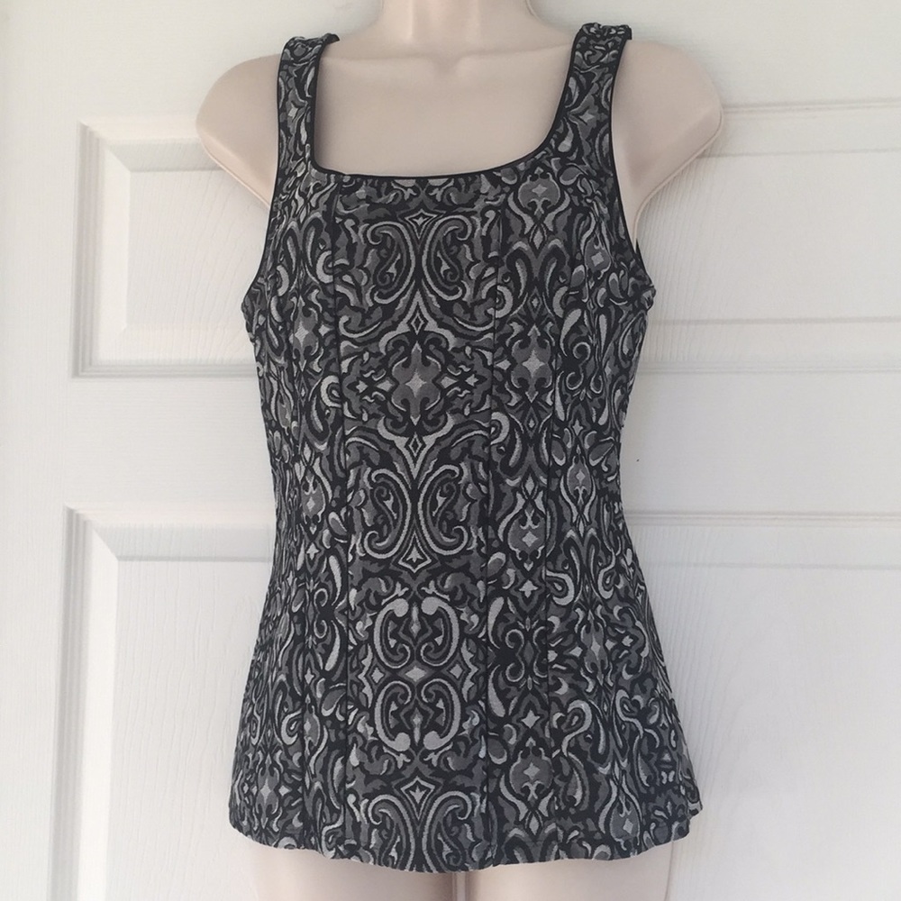 WHBM Black + Silver XS Brocade Corset Style Tank Top